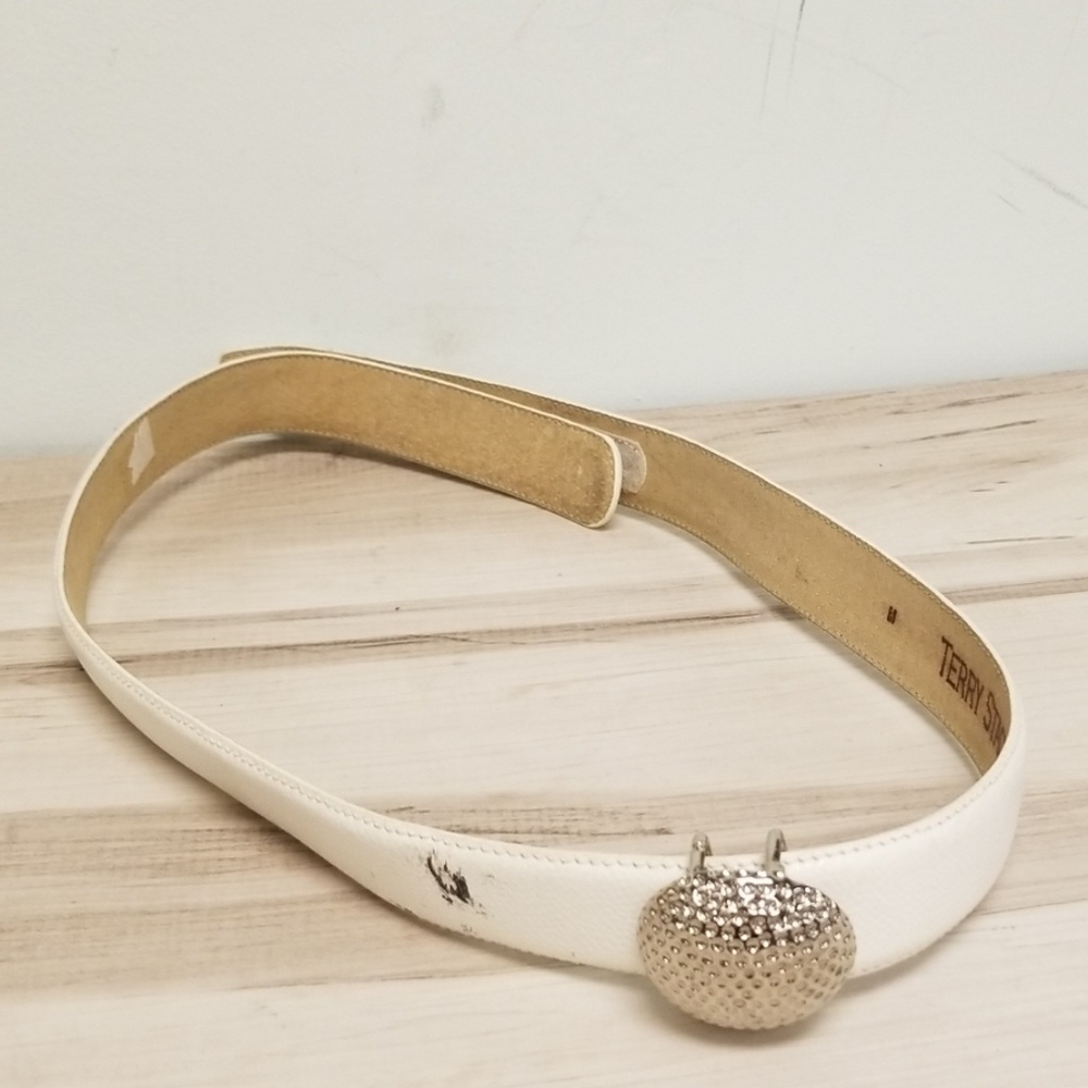 Terry Stack White Leather Velcro Strap Belt Size M